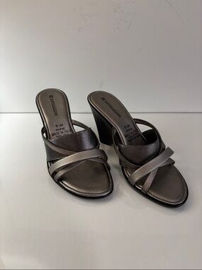 Naturalizer Metallic Pewter Strappy Mule Sandals